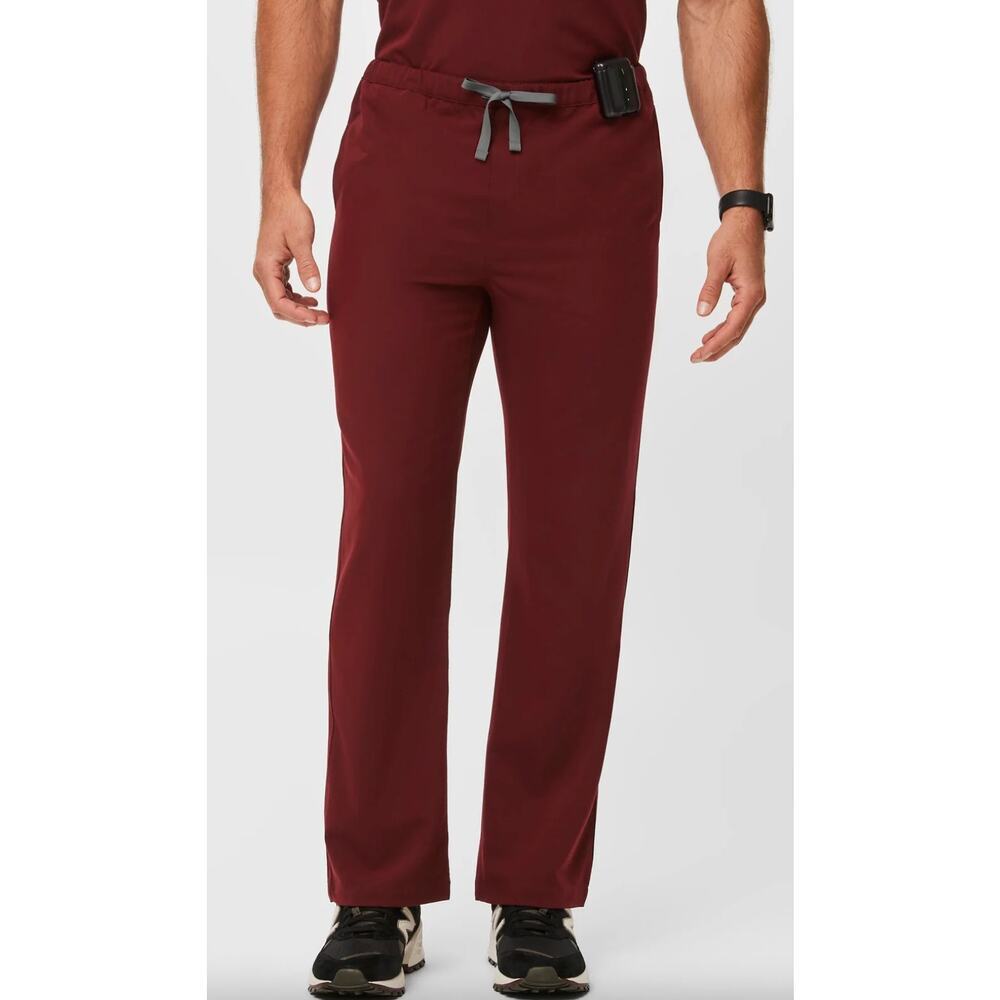 FIGS Pisco Basic Scrub Pants Burgundy Pull-on Elastic-Waist Straight Leg Size M